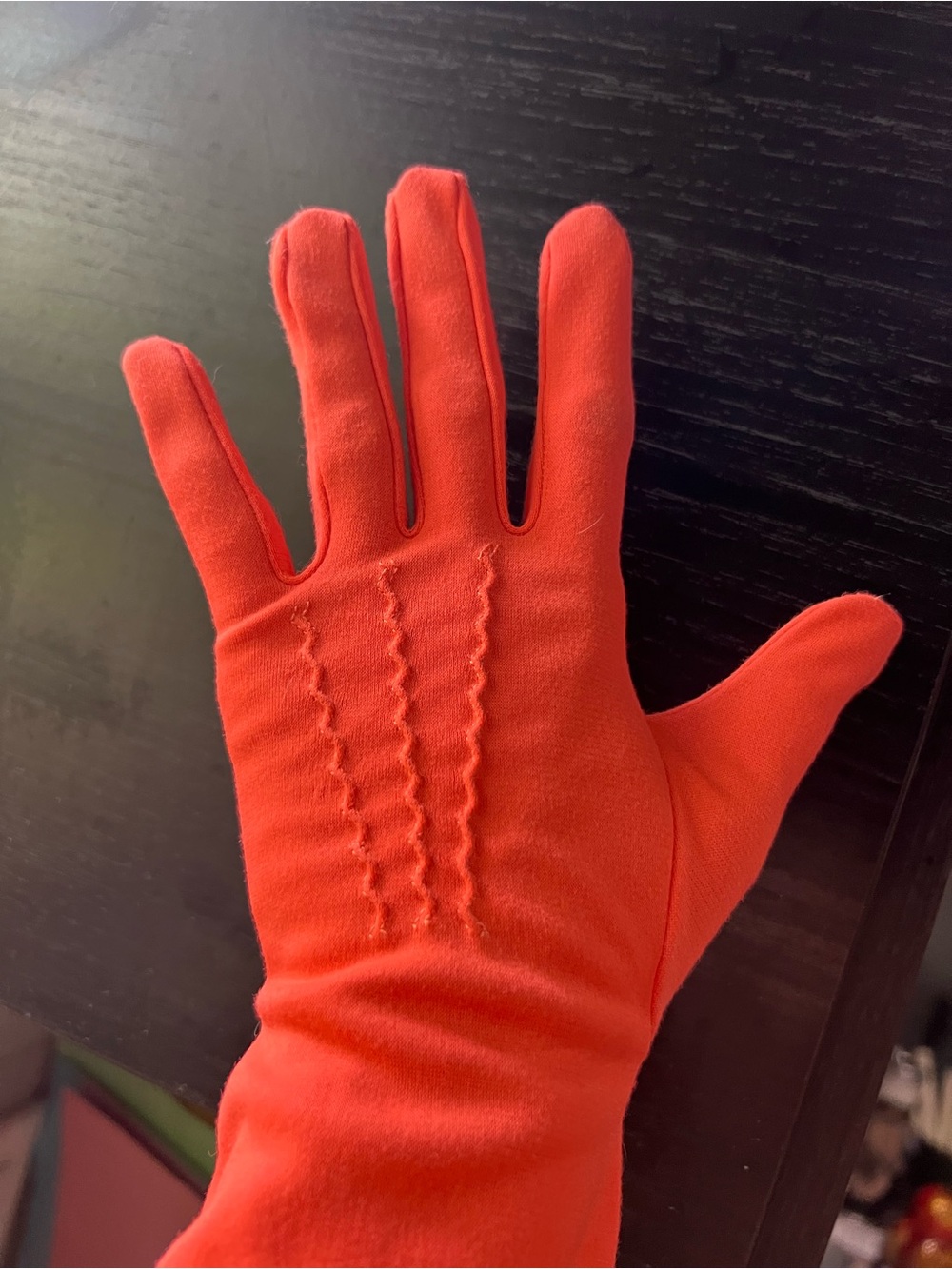 Vintage Orange Women's Gloves with Decorative Stitching Excellent Condition